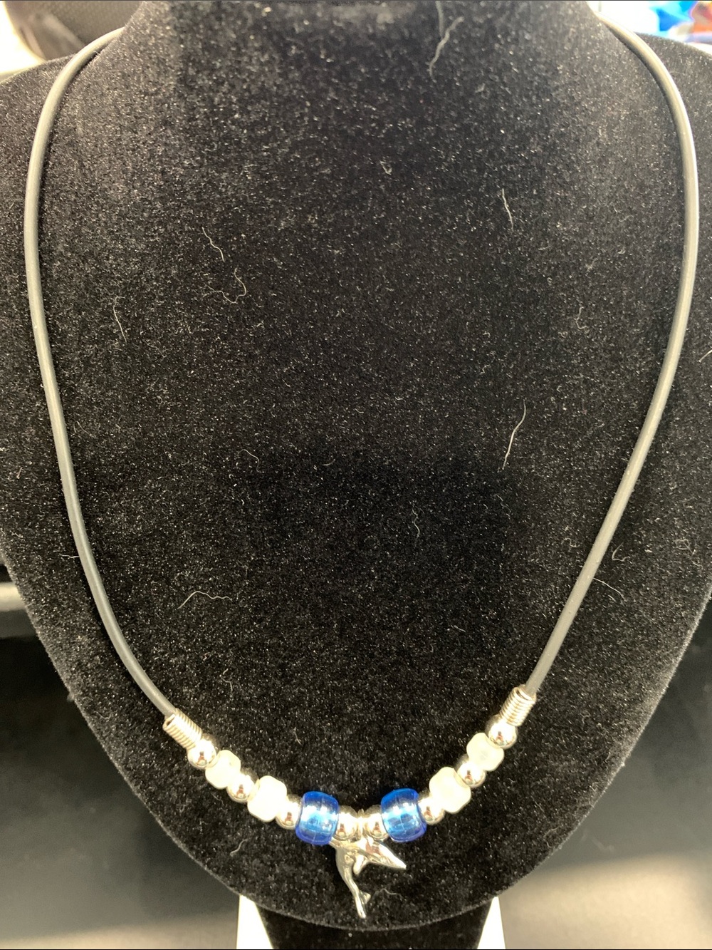 Blue Glass Bead Dolphin Pendant Necklace - Women Jewelry